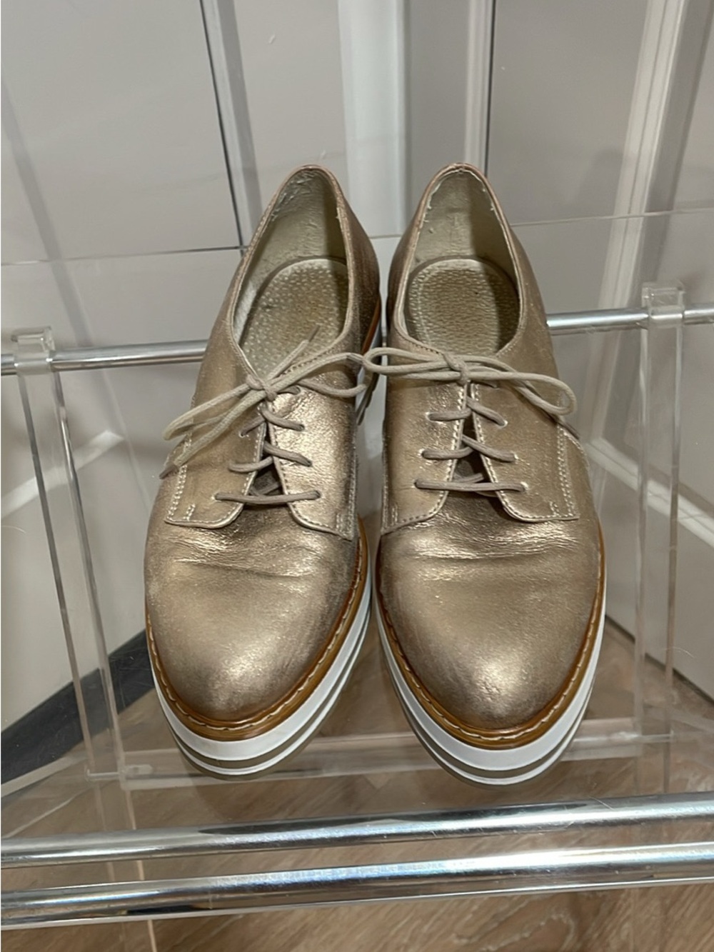Gold made in Italy Lace-Up Platform Loafers for Women